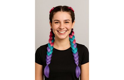 Syntetyczne ombre warkocze różowo-niebiesko-fioletowe