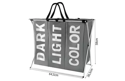 Kosz na pranie – 3 przegródki na składanym stelażu