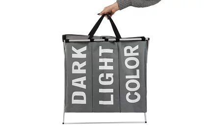 Kosz na pranie – 3 przegródki na składanym stelażu