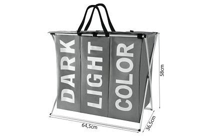 Kosz na pranie – 3 przegródki na składanym stelażu