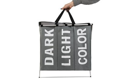 Kosz na pranie – 3 przegródki na składanym stelażu