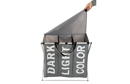 Kosz na pranie – 3 przegródki na składanym stelażu