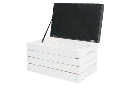 Drewniany taboret – puf skrzynia z przestrzenią do przechowywania