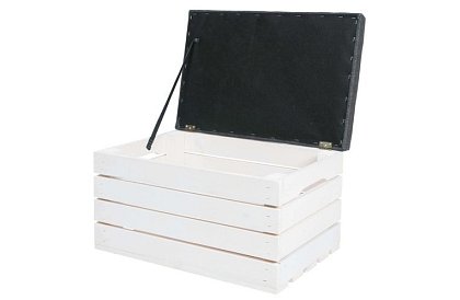 Drewniany taboret – puf skrzynia z przestrzenią do przechowywania