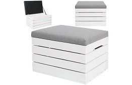 Drewniany taboret – puf skrzynia z przestrzenią do przechowywania