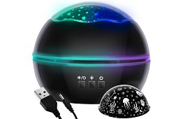 LED nocna lampa z projektorem obrazków - czarna