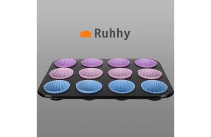 Teflonowa blacha do pieczenia na muffiny + 12 silikonowych foremek