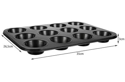Teflonowa blacha do pieczenia na muffiny + 12 silikonowych foremek