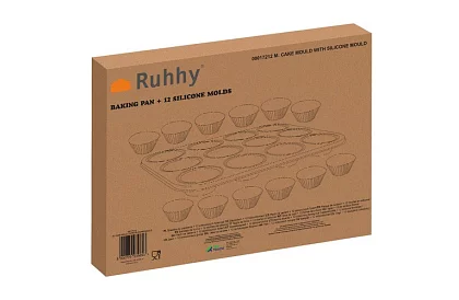 Teflonowa blacha do pieczenia na muffiny + 12 silikonowych foremek