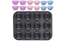 Teflonowa blacha do pieczenia na muffiny + 12 silikonowych foremek