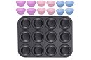Teflonowa blacha do pieczenia na muffiny + 12 silikonowych foremek