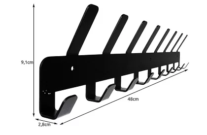 Wieszak ścienny na kurtki i płaszcze – czarny, 17 haków