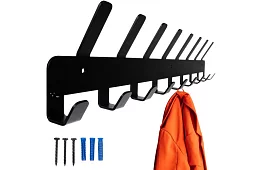 Wieszak ścienny na kurtki i płaszcze – czarny, 17 haków