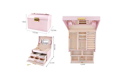 Elegancka szkatułka na biżuterię – różowa z zamkiem i satynowym wykończeniem