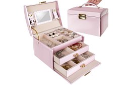 Elegancka szkatułka na biżuterię – różowa z zamkiem i satynowym wykończeniem