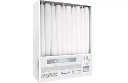 Biała stożkowa świeca 24,5x2,3 cm – zestaw 40 szt.