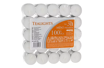 Świece herbaciane białe – czas palenia 3 godz. - opakowanie 100 szt.