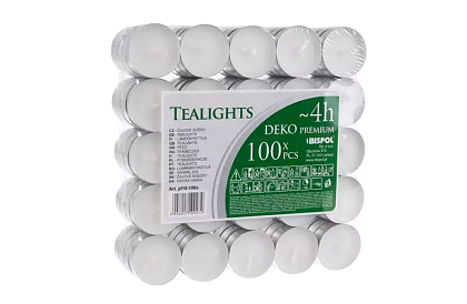 Świece herbaciane białe – czas palenia 4 godz. – opakowanie 100 szt.