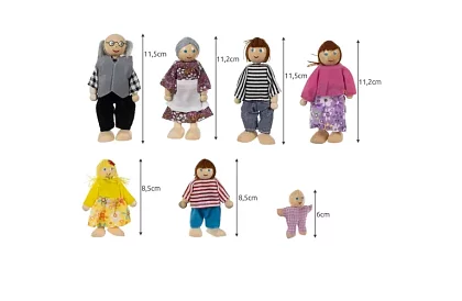 Drewniane lalki do domku dla dzieci – 7 szt.