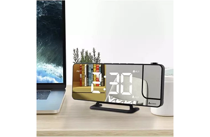 Zegar lustrzany z budzikiem i projektorem