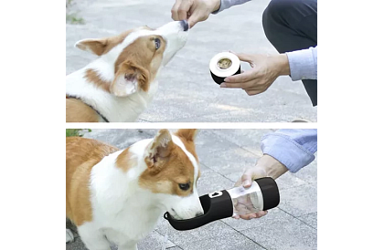 Butelka podróżna na wodę dla psów z miseczką na smakołyki