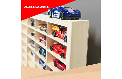 Drewniana półka - organizer na samochodziki - 90 przegródek