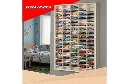 Drewniana półka - organizer na samochodziki - 90 przegródek