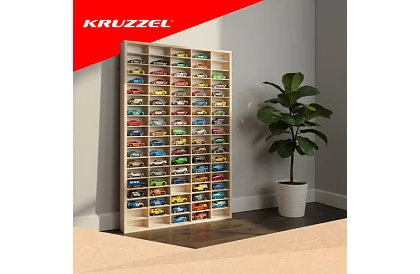 Drewniana półka - organizer na samochodziki - 90 przegródek