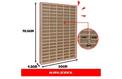 Drewniana półka - organizer na samochodziki - 90 przegródek