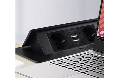 Wbudowane gniazdo wysuwane 2x 220V + 2x USB – czarne