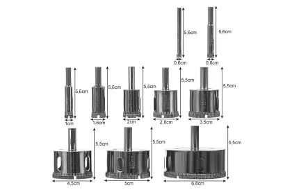Wiertła diamentowe - zestaw 10 rozmiarów