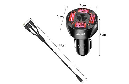 4x ładowarka USB do zapalniczki samochodowej + kabel