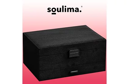 Elegancka zamszowa szkatułka na biżuterię - czarna