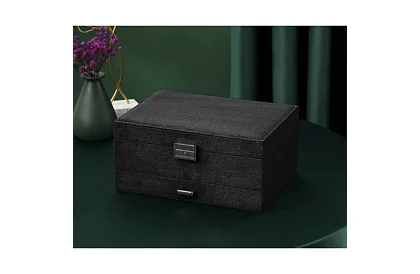 Elegancka zamszowa szkatułka na biżuterię - czarna