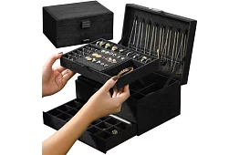 Elegancka zamszowa szkatułka na biżuterię - czarna