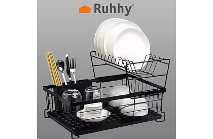 Odkapnik na naczynia - czarny - dwupoziomowy