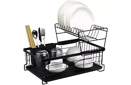 Odkapnik na naczynia - czarny - dwupoziomowy