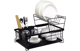 Odkapnik na naczynia - czarny - dwupoziomowy