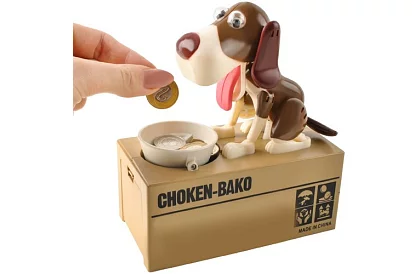 Skarbonka na monety – Głodny pies - brązowy