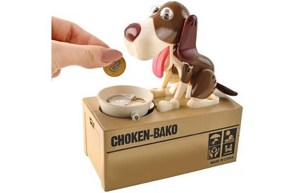 Skarbonka na monety – Głodny pies - brązowy