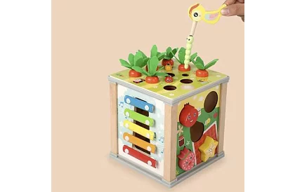 Drewniana kostka sensoryczna i edukacyjna