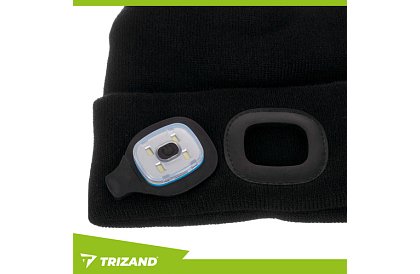 Dwuwarstwowa zimowa czapka z latarką LED - czarna