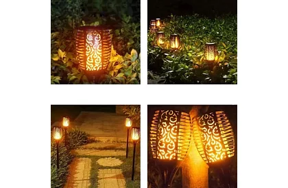 Zewnętrzne latarnie – Słoneczne pochodnie z efektem migoczącego ognia - 4 sztuki