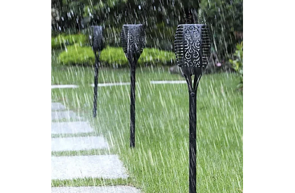 Zewnętrzne latarnie – Słoneczne pochodnie z efektem migoczącego ognia - 4 sztuki