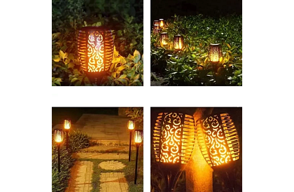 Zewnętrzne latarnie – Słoneczne pochodnie z efektem migoczącego ognia - 4 sztuki