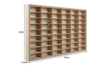 Drewniana półka - organizer na samochodziki - 54 przegródki