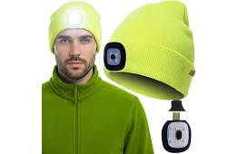 Dwuwarstwowa zimowa czapka z latarką LED – żółta