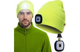 Dwuwarstwowa zimowa czapka z latarką LED – żółta