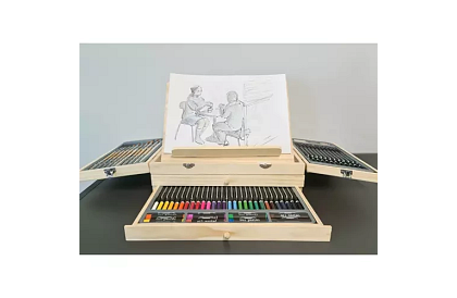 Zestaw malarski w drewnianej walizce – 83 elementy