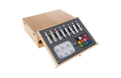 Zestaw malarski w drewnianej walizce – 83 elementy